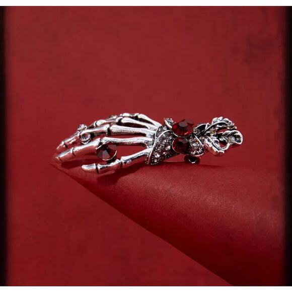 Boutique Skeleton Hand Brooch Pin Silver Rhinestones Witchy Goblincore Witchcore - Picture 3 of 6